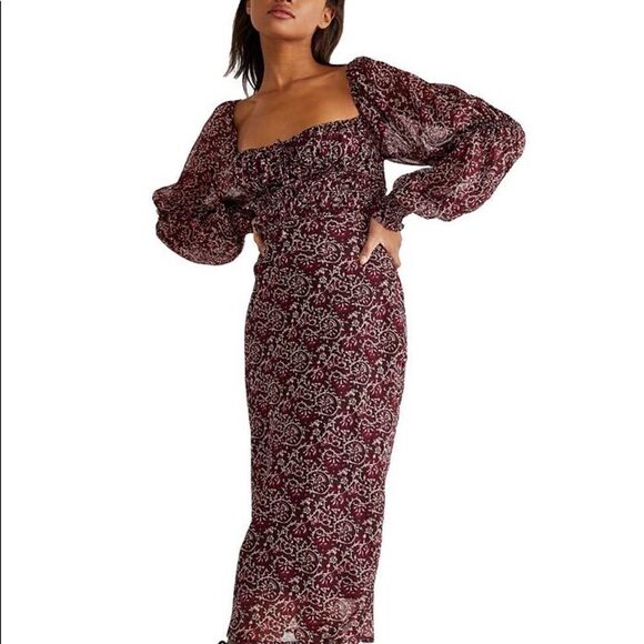FREE PEOPLE AGLOW MIDI DRESS IN WINE - Picture 1 of 9